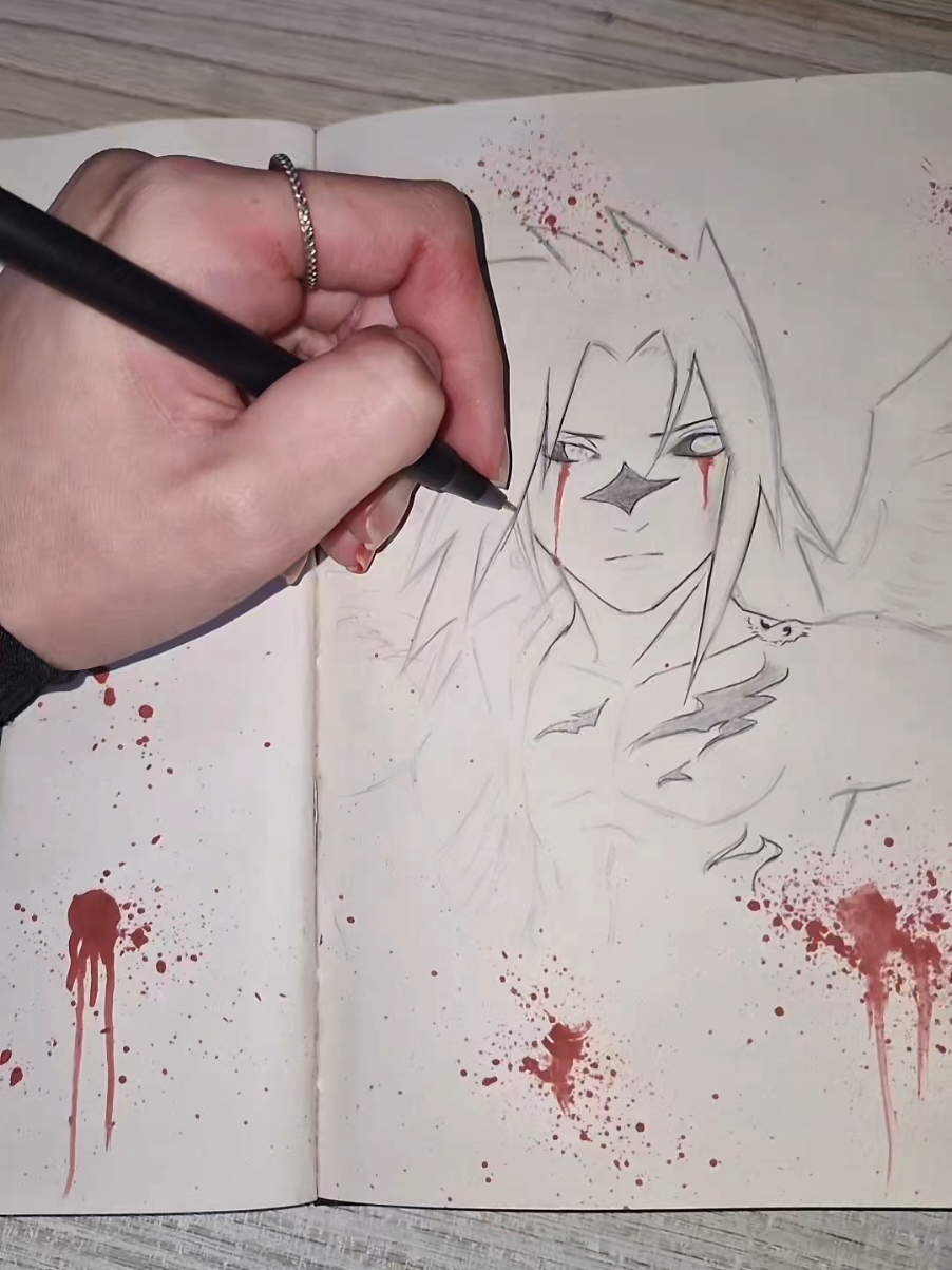 tw: fake bl00d | inclusive peguei a ref disso da @/anasartorao | #naruto #sasukeuchiha #fy #fyp #drawing 