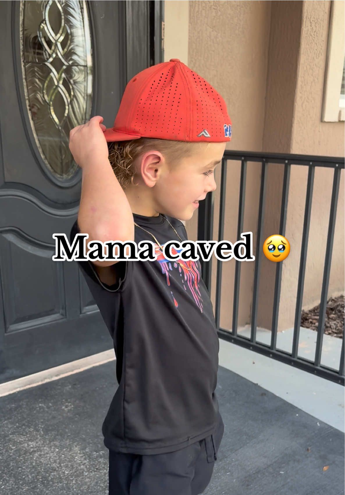 Mama finally caved and brotha is obsessed 🙈🥹 #mullet #baseball #MomsofTikTok #curlyhair #boymom 