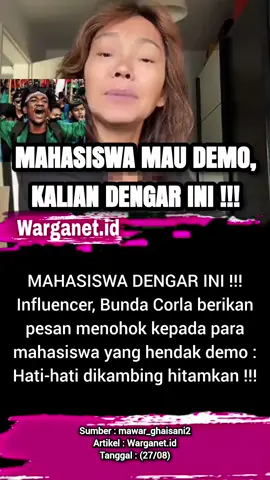 Pesan Influencer, Bunda Corla untuk mahasiswa yang mau demo. 28/08 #demo #bubarkandpr #dpr #mahasiswa #bundacorla 