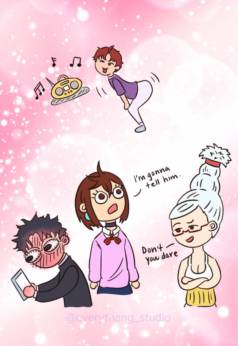 So, the idea is that Jiji’s fyp got him vibing to some new trending song. Okarun was curious and looked up the song history…and translation. Momo’s about to pop Jiji’s bubble, but Grandma says let’s just let the kid keep vibing 🕺  #dandadan #jiji #okarun #momoayase #animatic 