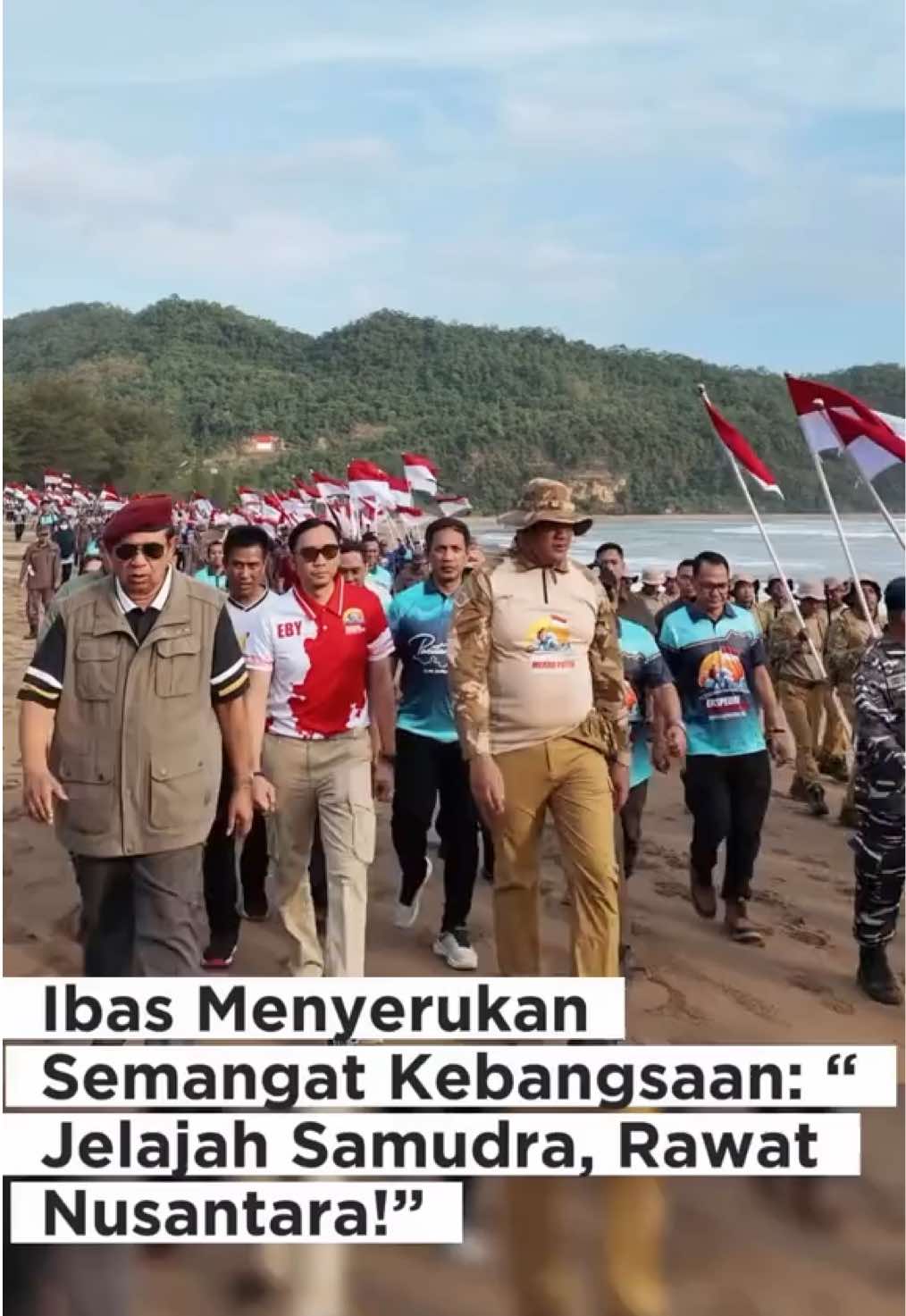 Pacitan maju, Indonesia melaju! Jelajah Samudra...  Rawat Nusantara! Beberapa waktu lalu, saya melihat semangat gotong royong dan kecintaan pada Tanah Air berkobar dalam Ekspedisi Merah Putih. Dua tim dari ujung barat (Pantai Nyawiji) dan ujung timur (Pantai Tirisan) untuk menyusuri garis pantai sepanjang 70 mil laut. Ekspedisi ini lebih dari sekadar kegiatan fisik yang bersejarah. Ini adalah manifestasi nyata dari semangat persatuan, kerja keras, dan kecintaan kita pada Indonesia. Di setiap langkah yang mereka ambil, di setiap dari 7.000 bendera yang mereka tancapkan, terukir jelas bukti bahwa kita bisa bergerak bersama, maju bersama. Kemajuan Pacitan, bahkan Indonesia, tidak bisa kita raih sendirian.  Kuncinya adalah terus bergerak, memanfaatkan setiap potensi, dan terus melestarikan semangat gotong royong yang telah menjadi bagian tak terpisahkan dari identitas kita. Pacitan maju, Indonesia melaju!