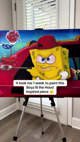 This SpongeBob, Boyz n the hood mashup took me a week to paint 😮‍💨🔥 #spongebob #boyznthehood #fanart #blackart 