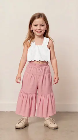 Kids Baby Girls Summer Outfit Solid Color Sleeveless Lace Tank Tops and Elastic Casual Wide Leg Pants Set