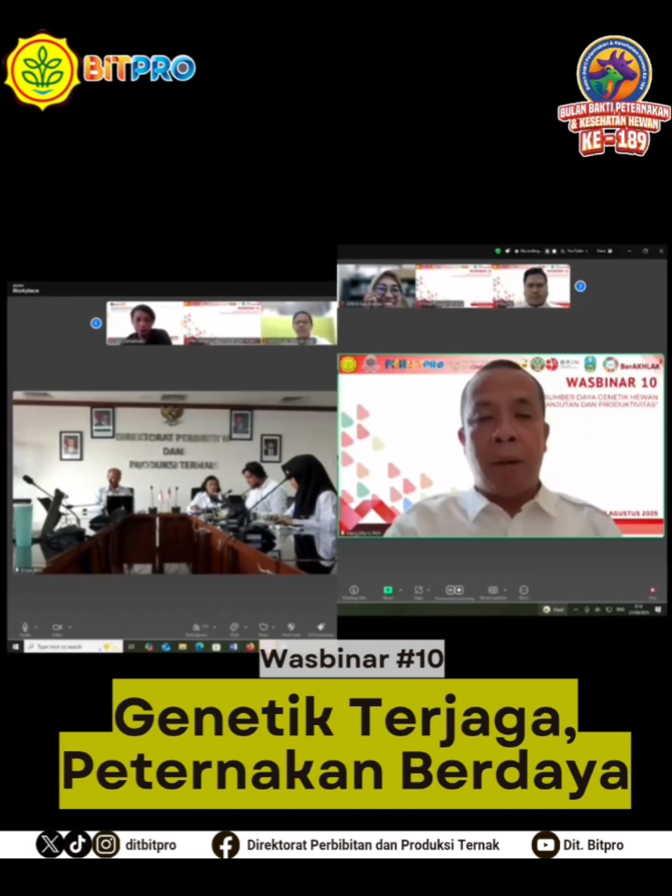 Hallo #sobatbibiters… Sebagai bagian dari Bulan Bhakti Peternakan dan Kesehatan Hewan ke-189 Tahun 2025 Direktorat Perbibitan dan Produksi @ditjen_pkh  menyelenggarakan Wasbinar Seri-10 dengan tema “Sumber Daya Genetik Hewan untuk Keberlanjutan dan Produktivitas” pada Rabu (27/08). Kegiatan ini diikuti 918 peserta dari berbagai kalangan secara hybrid. Acara dibuka oleh Direktur Perbibitan dan Produksi Ternak,  Hary Suhada yang menekankan pentingnya sinergi lintas sektor dalam menjaga sumber daya genetik hewan (SDGH) sebagai aset strategis nasional. Hadir empat narasumber ahli dari Kementerian Kehutanan, Badan Riset dan Inovasi Nasional (BRIN), Dinas Peternakan Jawa Timur, dan Kelompok Pengelolaan SDGH. Kegiatan ini juga menjadi ajang sosialisasi Permentan 13/2025 tentang penetapan dan pelepasan rumpun/galur hewan. Hingga kini tercatat 71 rumpun/galur ditetapkan dan 43 dilepas, meliputi sapi, kambing, domba, ayam, itik, kuda, hingga kerbau. Melalui wasbinar ini, diharapkan terjalin kolaborasi berkelanjutan antara pemerintah, akademisi, peneliti, peternak, dan pelaku usaha untuk menjaga SDGH sebagai warisan dan penopang produktivitas peternakan nasional. Bagi #sobatbibiters yang tidak sempat ikut wasbinar secara langsung dapat juga menyimak di live youtube kami dan jangan lupa follow akun medsos kami untuk mendapatkan info menarik terkait dengan perbibitan dan produksi ternak. Berikut linknya ya Sob! https://www.youtube.com/live/KR4uTNTODnE?si=4sPdHqPFd2Lyo5k5 #wasbinar #sdghlokal #perbitanternak