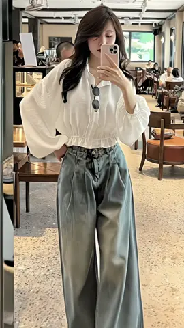 Áo Sơ Mi Dáng Croptop Tay Bồng Chun Dưới #aosominu #aosomidaitay #aosomicroptop #xuhuong 