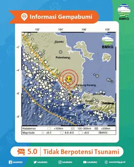 Info Gempa Magnitudo : 5.0, 28-Agu-25 09:15:43 WIB, Lokasi : 4.76 LS, 104.68 BT (22 km Barat Laut Lampung Utara), Kedalaman : 184 Km ::BMKG https://inatews.bmkg.go.id/ BMKG #infoBMKG Gempa #Relawan #Satgas #SAR #RCP  Langsa - Aceh