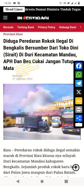 Diduga Peredaran Rokok Ilegal Di Bengkalis Bersumber Dari Toko Dini (Sirait) Di Duri Kecamatan Mandau, Aparat Penegak Hukum Dan Bea Cukai Diminta Untuk Menyelidiki Dan Menindak Tegas Jangan Tutup Mata @Div Propam Polri @Kapolri Indonesia @Herry Heryawan @Humas Polda Riau @MABES TNI @Satreskrimpolresinhil @Dirreskrimum Polda Riau @presiden Prabowo 🇮🇩 @BARESKRIM POLRI @ABDUL WAHID RIAU  #propampoldariau #kapolri #prabowosubianto #gubernurriau #bareskrimmabespolri 