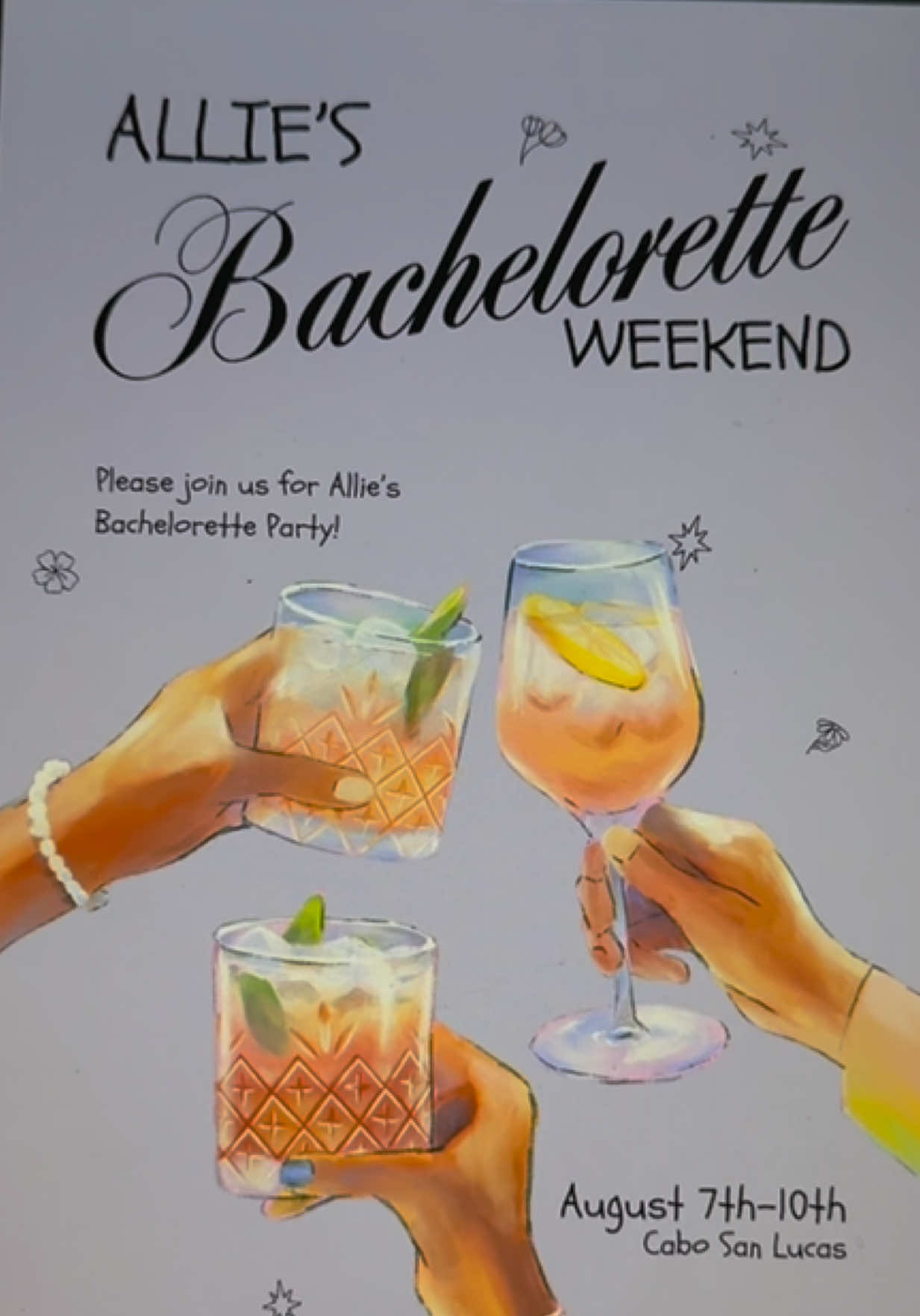 From designing her bachelorette invites to standing by her side at the altar ….. 3 weeks away 💍🤍 Also, I got these invites printed into little booklets, I can show you guys if you want to see. They came out so cute and we had a timeeeee in Cabo lol. #cabobachelorette #bachelorette 