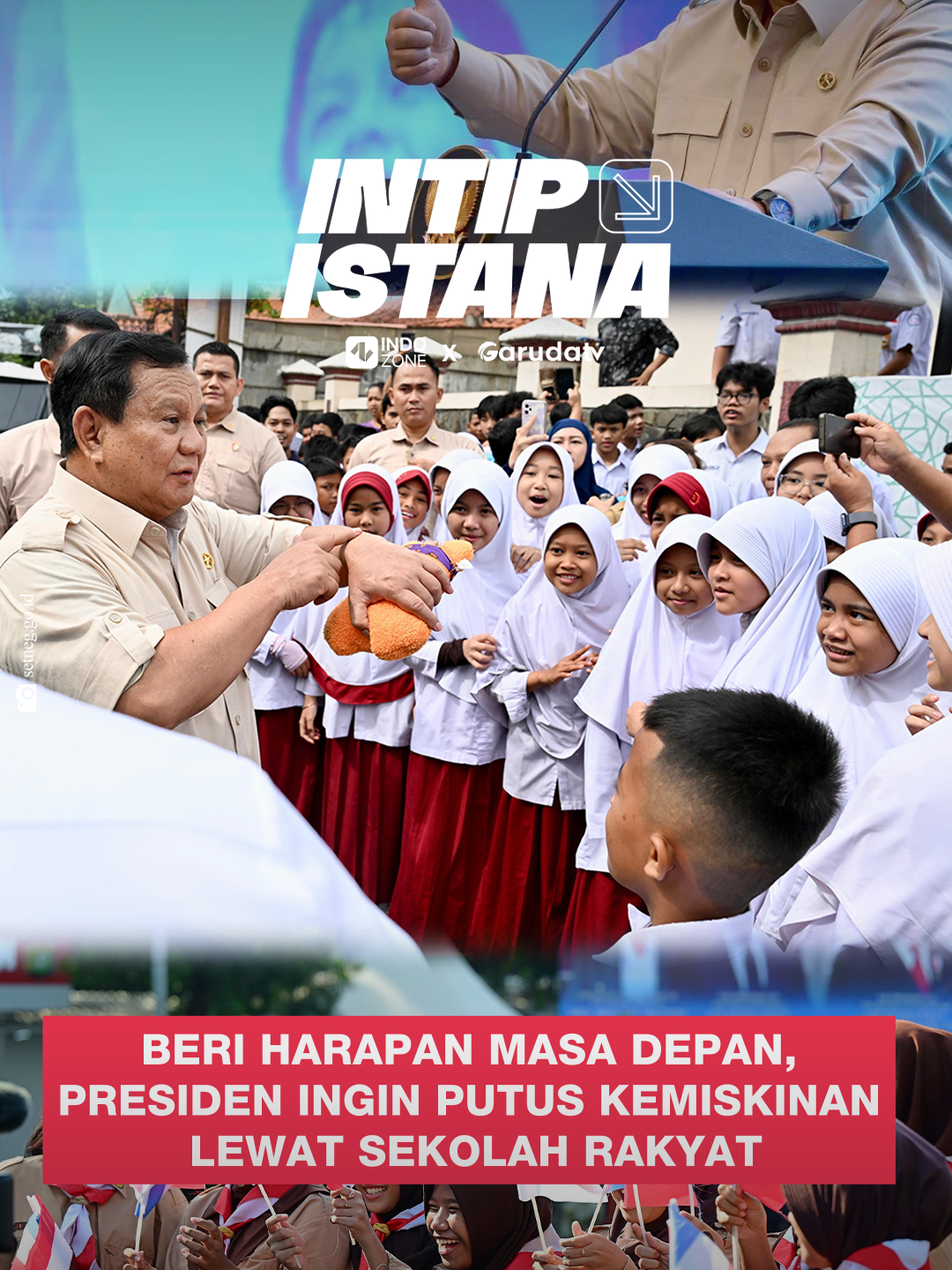 Sekolah Rakyat jadi program prioritas Presiden Prabowo sejak Juli 2025, untuk memastikan setiap anak Indonesia punya akses pendidikan dan kesempatan memutus rantai kemiskinan. Hingga kini sudah berdiri 100 sekolah, dan akan bertambah 65 sekolah baru pada September. Lewat program ini, lahir cerita penuh harapan, salah satunya Sofia Rorista Angel, siswi Sekolah Rakyat di Kupang. Ia bercerita hidupnya berubah sejak bisa bersekolah, hingga berterima kasih langsung kepada Presiden. Mendengar cerita itu, Presiden Prabowo tampak terharu hingga menitikkan air mata. Momen ini menunjukkan bahwa Sekolah Rakyat bukan hanya ruang belajar, tetapi simbol harapan baru bagi generasi penerus Indonesia. #IntipIstana #GarudatvxIndozone