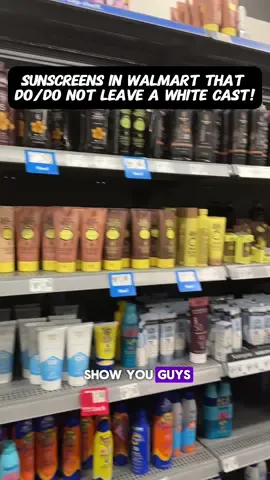 At Walmart showing which sunscreens leave a cast 👻 vs. which ones don’t 🙌🏾. Do y’all see your fave here? @Walmart   #WalmartFinds #SunscreenCheck #SPFReview #SkincareBully #SunscreenForAll