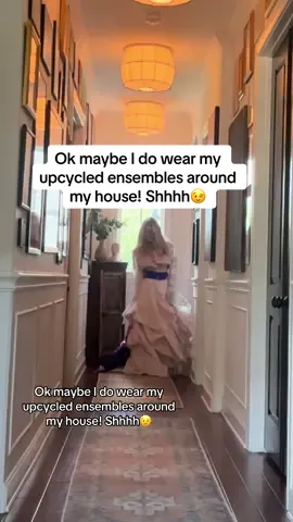 Ok maybe I do wear my upcycled ensembles around my house! Shhhh😉 loved taking @austingoodwill finds and turning them into one of a kind pieces for the sustain fashion show for Austin fashion week and cannot wait to share these pieces and a few new ones at the Goodwill gala in September! What I'm wearing! Shirt made from a dust ruffle & sheets! Bow made out of a thrifted prom dress & a vintage brooch! Jacket made out of a quilted dressing gown, floral sheet & Pink Floyd  tee! Under $10! 🔥🔥🔥 #repurpose  #vintage #refashion #upcyclersoftiktok #makersoftiktok                           