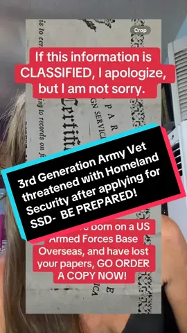 United States Service Personnel have children overseas, all of tge time, in conflict or not. If you have lost your papers, service records, Birth Certificate and have not gotten aroubd to getting another- DO SO NOW! If you apply for Social Decurity or Disability, you will be denied, but tgey will call you to come in to tell you that you are approved. Then they may tell you that Homeland Security will be called. I have the proof, they have the proof, but no one is listening. #usarmy #veteran #ankara #citizen #armyveteran 