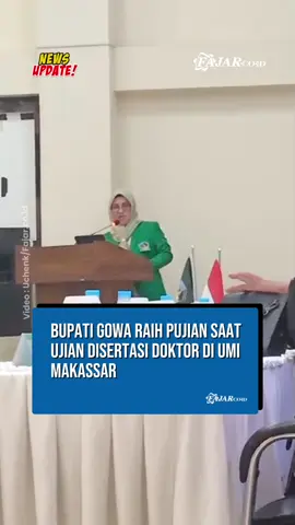 Bupati Kabupaten Gowa Sulawesi Selatan Hj. Sitti Husniah Talenrang SE, M.M (@husniahtalenrang ), dapat pujian dan penilaian bagus dari para penguji saat memaparkan  disertasi: “Pengaruh kompetensi, motivasi kerja dan kepemimpinan transformasional terhadap kepuasan kerja dan kinerja pegawai negeri sipil (PNS) pada pemerintah kabupaten Gowa “ Ujian gelar Doktor ini berlangsung di ruang aula gedung Fakultas Kedokteran Universitas Muslim Indonesia Jalan Urip Sumiharjo Makassar. Rabu 27 Agustus 2025. (Apr)