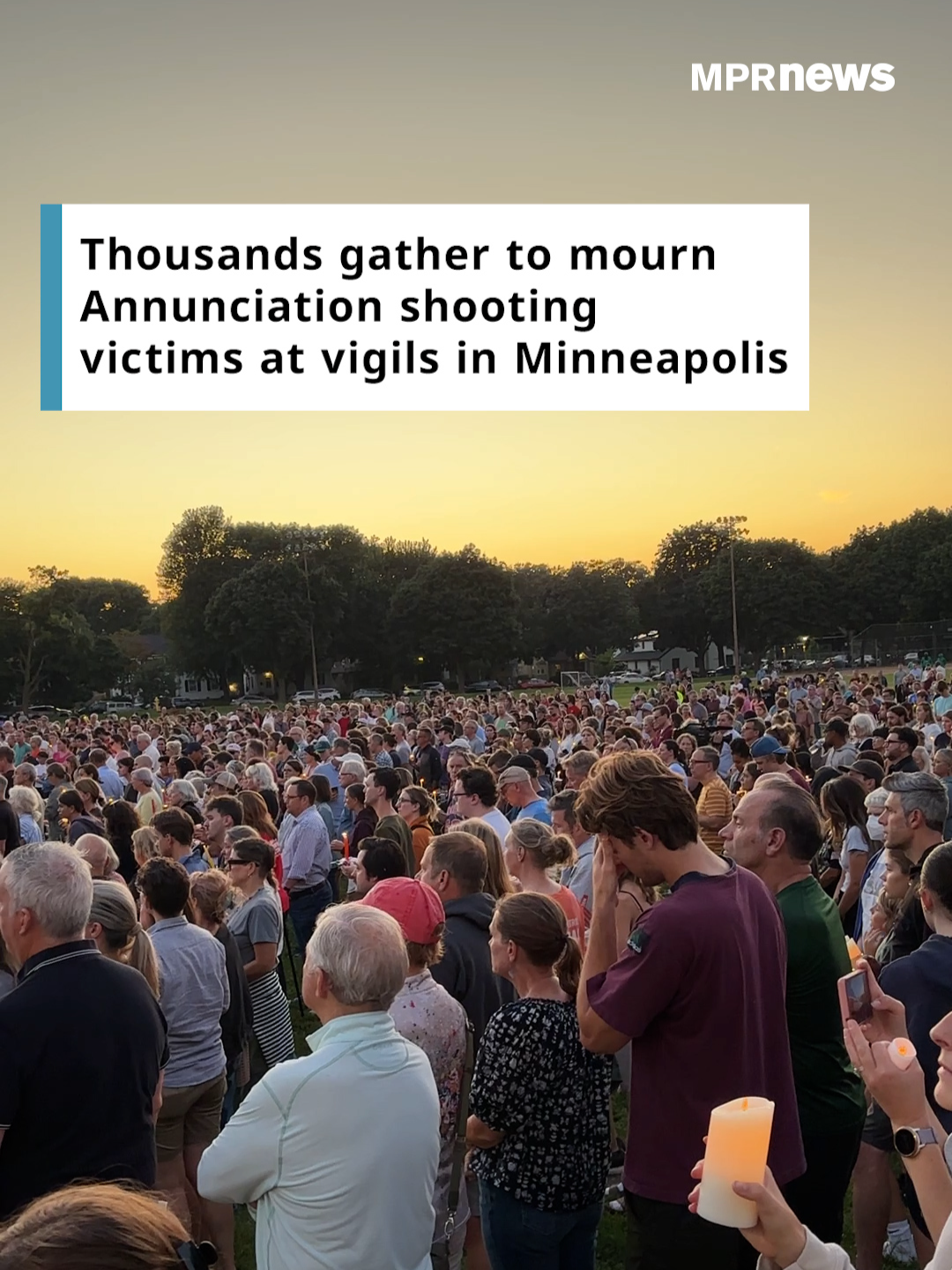 Thousands of people gathered at vigils on Wednesday evening to remember and pray for the victims of the mass shooting at Annunciation Catholic Church and School in Minneapolis earlier in the day. One of the vigils was held at Academy of Holy Angels, a Catholic high school in Richfield. Many students at Holy Angels attended Annunciation as elementary students. Another was held at Lynnhurst Park in Minneapolis, located just blocks from where the Annunciation shootings took place. Story by Regina Medina, Video by Anne Guttridge