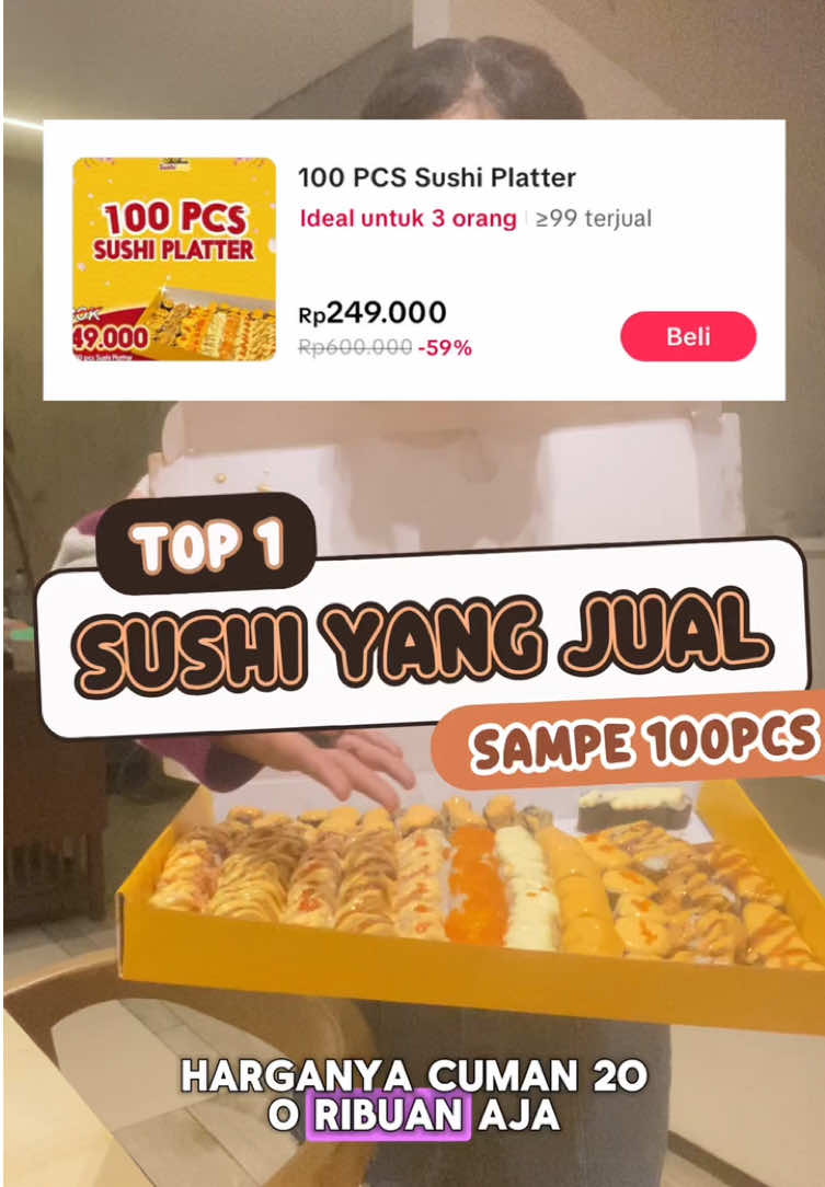 Maap lupa ngelap kamera jd burem 😂 Daripada mikirin kamera aku ini sushi beneran hemat banget per pcs ga nyampe 3000 an weh hemat bgt ini sushi mateng dan mayonise nya aman buat bumil dan anak anak selain yg 100pcs masih banyak kok menu lain cek aja di tag lokasi  #jelajahbegahmula #promomakangajian #sushistop #promotiktok 