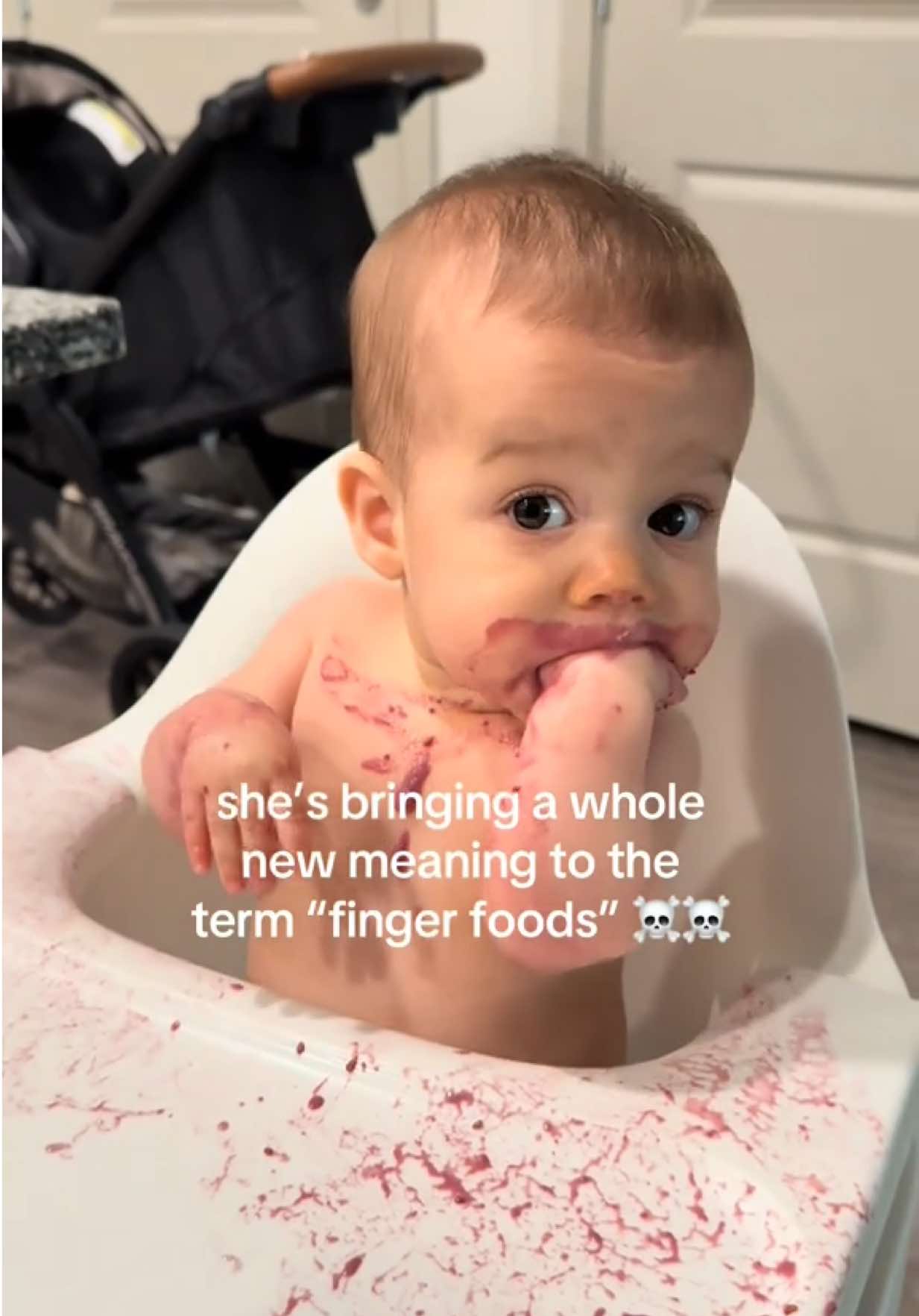 she loves her milk but I think she may love solids a littleeee bit more 😅😂 who knew that blackberries & cottage cheese would be such a hit 🤣💜 #babyfood #babypuree #firsttimemom #startingsolids #momlife 
