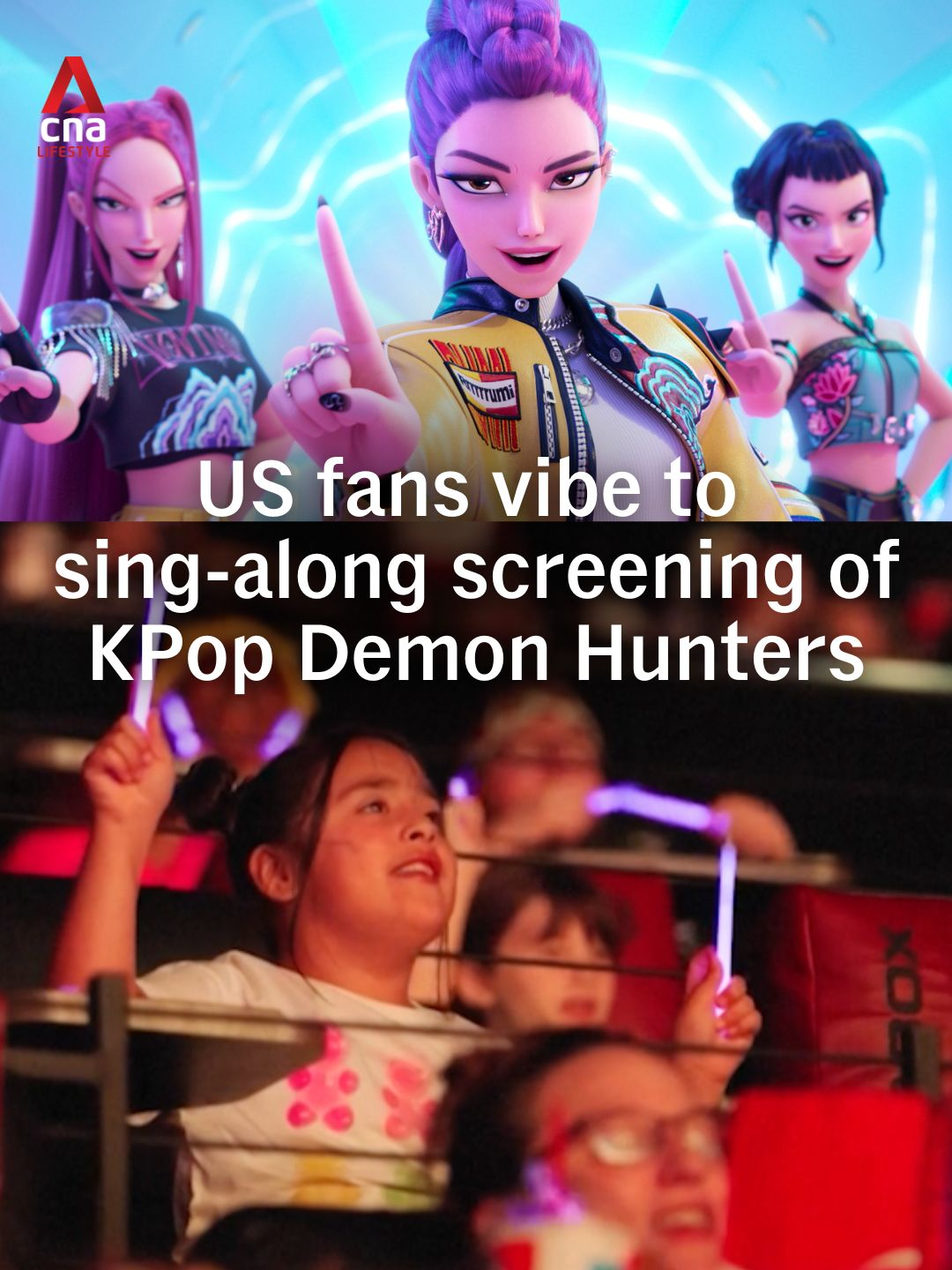 KPop Demon Hunter fans armed with light sticks were going up, up, up with the vibes at a sing-along screening of the hit Netflix movie in New York on Saturday (Aug 23). The movie, about a Korean girl group that battles demons, has become a cultural phenomenon and Netflix’s most-watched film with more than 236 million views. “We hear a ton of bad singing and I don’t know why I love it so much,” said Rumi’s voice actor, Arden Cho of the sing-along events. #kpopdemonhunters #rumi #mira #zoey