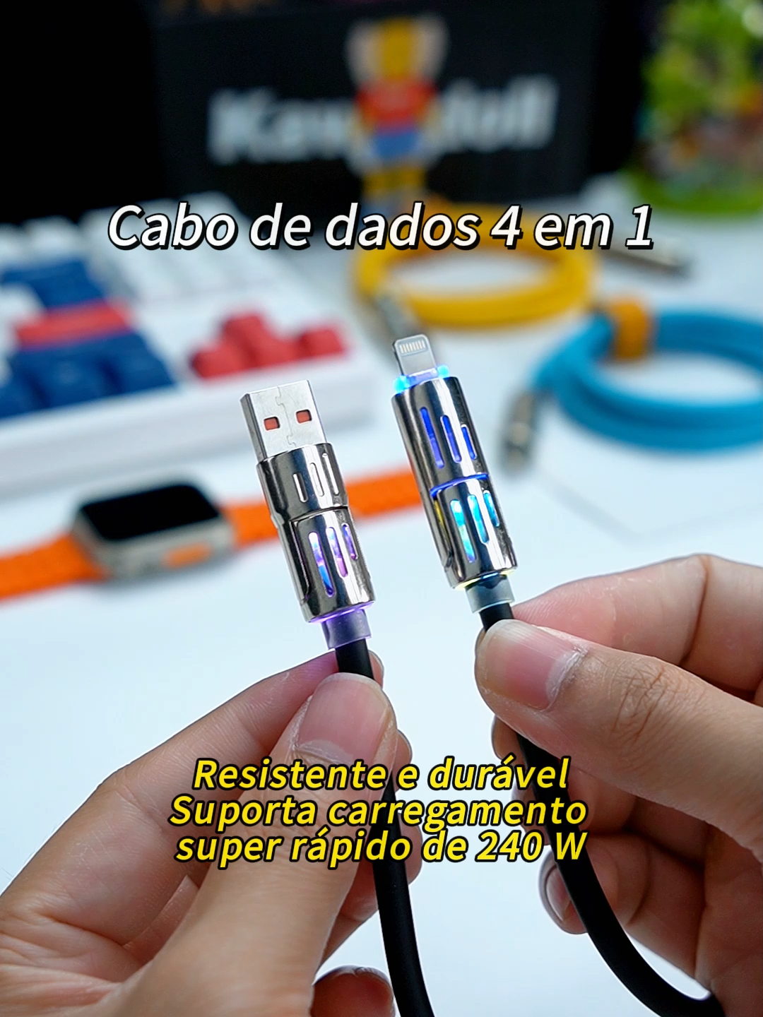 Cabo de carregamento rápido 4 em 1, com ele, carregar não é mais um problema #carregamentorápido #cabo4em1 #cabo