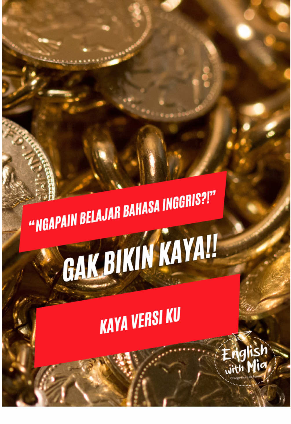 ❌ “Ngapain belajar bahasa Inggris? Ga bikin kaya!” 💡 Kata siapa? Ini versi aku: belajar bahasa Inggris bisa bikin kamu punya freedom dalam hidup — dari sisi finansial, lifestyle, sampai kesempatan tinggal dan bekerja di luar negeri. 🌏✨ 🚀 Mulai tingkatkan kemampuan bahasa Inggrismu dan raih peluang global bareng English with Mia! Coba trial kelas bahasa Inggris sekarang. #EnglishWithMia #LearnEnglish #CareerPreparation #WorkAndStudyAbroad #FinancialFreedom    