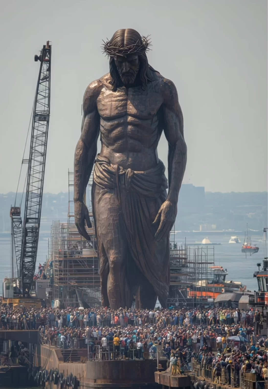 UNVEILED: A monumental Jesus sculpture arrives by sea. Towering above the crowds, the bronze-clad figure was transported into place after years of work, its bowed head and crown of thorns casting a solemn presence over the waterfront. Crews and onlookers alike described the unveiling as “a moment of reverence and awe,” with many saying it felt less like construction and more like revelation.
