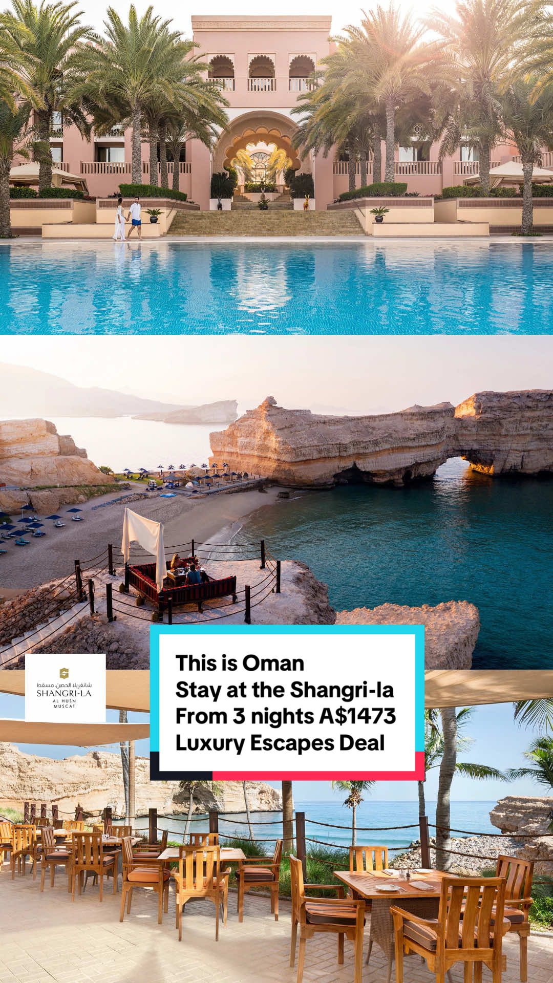 Hotel deal: ✨ Shangri-La Al Husn, Muscat ✨  Five-star luxury on the Gulf of Oman 🌊 🏰 Palace-style suites & Muscat’s largest rooms 🏖️ Private beach + clifftop infinity pool 🍽️ Award-winning dining & luxury spa 💎 Top 25 Romantic Hotels in the Middle East (Tripadvisor) From 3 nights from A$1,473 (incl. breakfast + extras, save up to 21%) 👉✨ Visit the link in bio to book 🔗✈️ (T&Cs apply 📌) Brought to you by: @Luxury Escapes  🌍 Why Visit Oman? 1. Authentic Arabian Experience 🏜️     * Unlike its glitzy neighbors, Oman feels traditional and authentic.     * Think forts, souqs, desert camps, and real Bedouin hospitality. 2. Epic Landscapes in One Country 🏞️🌊     * Rugged mountains (Jebel Shams, Oman’s Grand Canyon).     * Pristine beaches and turquoise coastline.     * Golden sand dunes in Wahiba Sands.     * Hidden wadis with emerald pools. 3. Rich History & Culture 🕌     * Ancient forts like Nizwa and Bahla (UNESCO).     * Legendary frankincense trade routes.     * Friendly locals proud to share their traditions. 4. Adventure & Nature ⛰️     * Hike dramatic canyons and wadis.     * Swim in natural pools and waterfalls.     * Go diving or snorkeling in the Daymaniyat Islands (world-class reefs).     * Desert safaris, camel rides, and stargazing. 5. Safe & Welcoming 🤝     * Oman is one of the safest countries in the Middle East.     * Known for its hospitality — visitors often get invited for coffee and dates. 6. Best of Both Worlds 🧳     * You get the beauty and history of Arabia without the overwhelming crowds.     * Modern infrastructure (easy roads, good hotels) but still feels unspoiled. 🔒 Safety in Oman * Low crime rates: Violent crime is extremely rare. Petty theft is uncommon compared to many tourist spots. * Political stability: Oman is neutral and peaceful, not involved in regional conflicts. * Friendly locals: Omani culture is known for its hospitality — it’s normal to be offered coffee (qahwa) and dates by strangers. * Solo travel: Safe for solo travelers, including women (though modest dress is expected in public). * Transport & roads: Well-maintained highways, safe to self-drive (a big plus for exploring deserts & mountains). ⚠️ Things to Keep in Mind * Conservative culture: Dress modestly, especially outside Muscat (cover shoulders/knees). * Alcohol rules: Only available in certain hotels/restaurants; avoid drinking in public. * Heat & terrain: Summer heat is extreme (40°C+), and wadis/mountain roads can be challenging — better with a guide if unsure. 👉 Overall: Oman is very safe, welcoming, and easy to travel — it’s actually ranked among the top safest destinations for tourists. 🚨 Don’t forget to factor in: * ✈️ Visa costs * 💰 Tourist taxes * 🧳 Budget airline inclusions (such as extra baggage) * 🎫 Your ticket’s class and fare’s inclusions.  * 🛡️ Travel insurance - see link in bio for deals! * ⏳ Layover times * 💳 Credit Card Fees * ⛈️ The Weather * ⚠️ Check travel warnings! Disclaimer: This is not a paid promotion. I am not affiliated with Luxury Escapes at the time of this video. I’m simply sharing this to help my followers discover great deals that I would personally love to stay at. 👉 Tag your travel buddy 💾 Save this deal 🔔 Follow for more travel steals! ✈️ 🚨Important Notice: Dan (@tripdealsdan) provides information for general guidance only and is not a travel agent or professional advisor. Users must conduct their own due diligence, verify details, and secure travel insurance. Prices are indicative, in AUD, and subject to change. Happy travels and good luck finding those amazing deals #hoteldeals #travelhacks #luxuryforless #luxuryescape #traveldeals 