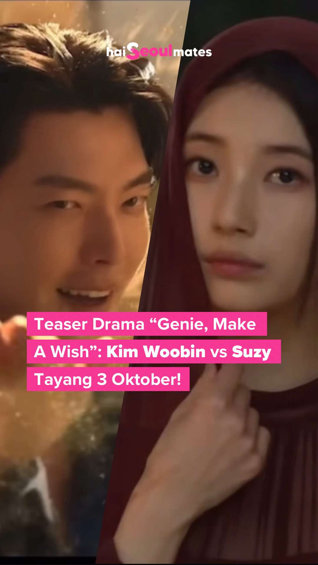 Cewek psycho 🔪 vs jin jahat 😈 Drama baru Kim Woobin dan Suzy, “Genie, Make A Wish” rilis teaser dan konfirmasi jadwal tayang! Dalam teaser yang dirilis, masalah muncul dari sang tuan baru Genie, yaitu Gayoung (Suzy) yang cantik namun memiliki kepribadian antisosial dan menolak membuat permintaan. Meski Genie (Kim Woobin) terus memaksa, Gayoung menjawab, “Kenapa kamu begitu terobsesi dengan permintaan itu?” Jawaban Genie, “Begitu kamu membuat ketiga permintaan itu dan aku bebas, aku akan membunuhmu.” Tayang 3 Oktober di Netflix #KimWoobin #Suzy #GenieMakeAWish #HaiSeoulmates    