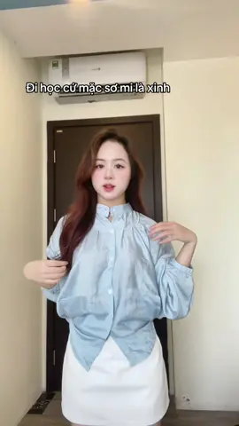 Vải đũi mát mịn luôn chị em ưi #aothun #grwm #backtoschool #outfitdihoc #aosomi 