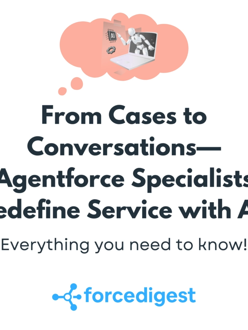 🌐 From Cases to Conversations—Agentforce Specialists Redefine Service with AI! 🚀 An Agentforce Specialist is the backbone of AI-driven customer support. 💼 They configure tools, automate workflows, and integrate Salesforce with AI to deliver faster, smarter, and more personalized service. From handling routine cases with automation to guiding agents with real-time recommendations, they turn customer service into meaningful conversations that drive loyalty and efficiency. 🔗 Ready to shape the future of customer engagement with AI? #Agentforce #SalesforceCertification #CustomerExperience #AIDrivenSupport #DigitalTransformation #CustomerEngagement #Automation #TechCareers #ServiceCloud #FutureOfWork #SalesforceExperts #AIInBusiness #CareerGrowth #CustomerLoyalty #TechInnovation