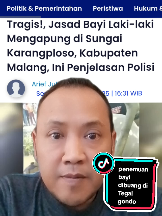 Suasana tenang di Desa Tegal Gondo, Kecamatan Karangploso, Kabupaten Malang, mendadak berubah mencekam pada Minggu pagi (24/8/2025). Warga yang sedang kerja bakti dikejutkan oleh bau busuk yang menguar dari aliran sungai di dekat permukiman mereka. Awalnya, warga mengira bau tersebut berasal dari bangkai hewan. Namun rasa penasaran membawa mereka pada pemandangan yang menggetarkan hati: jasad seorang bayi laki-laki tergeletak di sungai, tanpa nyawa. #polresmalang #beritatiktok #fyppppppppppppppppppppppp #fyp #beritaviral 