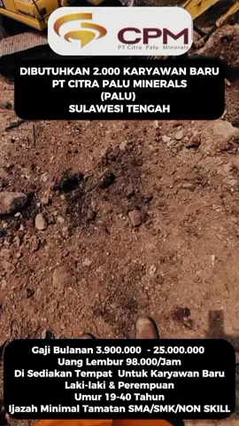DIBUTUHKAN 2.000 KARYAWAN BARU PT CITRA PALU MINERALS (PALU)  SULAWESI TENGAH   Gaji Bulanan 3.900.000  - 25.000.000  Uang Lembur 98.000/Jam Di Sediakan Tempat  Untuk Karyawan Baru Laki-laki & Perempuan Umur 19-40 Tahun Ijazah Minimal Tamatan SMA/SMK/NON SKILL UNTUK DAFTAR SILAHKAN KLIK LINK YANG ADA DI BIO #lokerterbaru #lowonganpekerjaan #lokerkerja #citrapaluminerals  #anaktambang 