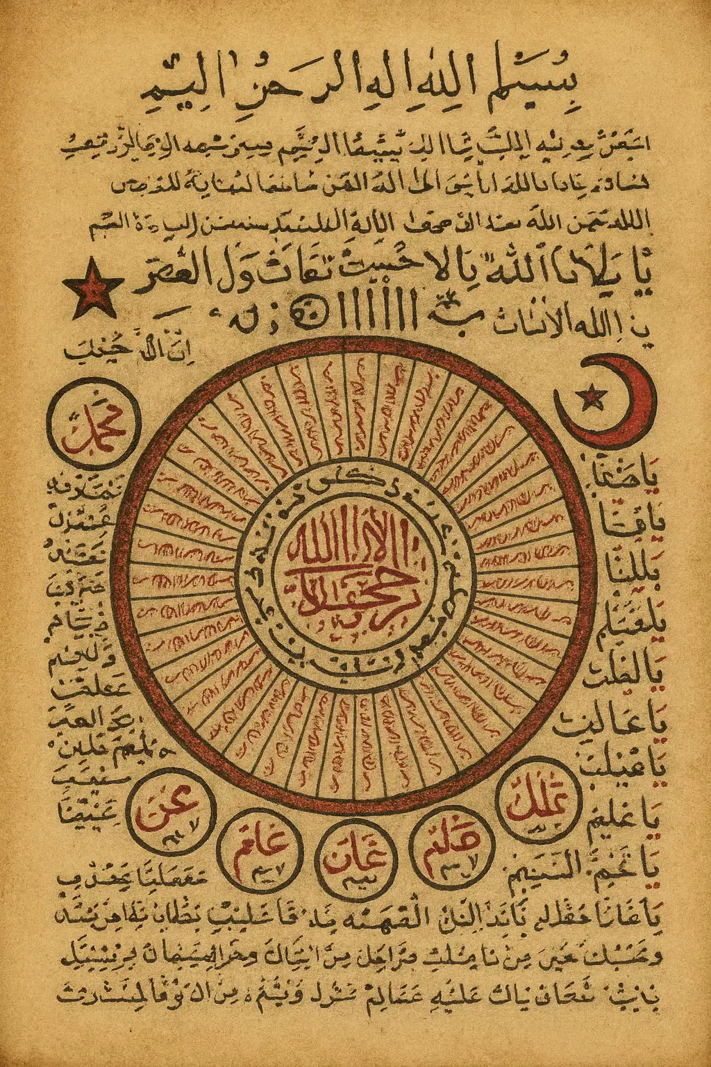 Bu tılsım, korunma, şifa ve manevi güç niyetiyle hazırlanmış dairesel bir mühürdür. 	•	Ortada Allah ve Muhammed isimleri, ilahî merkez ve nübüvvet nurunu simgeler. 	•	Çevresindeki halkalarda yer alan Esmaü’l Hüsna (Allah’ın güzel isimleri), bereket, rızık, sağlık ve korunma için düzenlenmiştir. 	•	Dış halkalarda bulunan küçük dairelerin içinde Hz. Ebubekir, Hz. Ömer, Hz. Osman ve Hz. Ali gibi sahabelerin isimleri yazılmıştır. Bu, ilahî dostluk ve manevi desteği temsil eder. 	•	Etrafını saran Arapça dualar ve ebced işaretleri, nazara ve kötü tesirlere karşı manevi bir kalkan işlevi görür. ✨ İsterseniz sizin için özel olarak hazırlanabilir.BİZE ULAŞIN  Telegram : defteriaza  İnstagram : defteriaza  #bursa #adana #ankara #balıkesir #urfa 