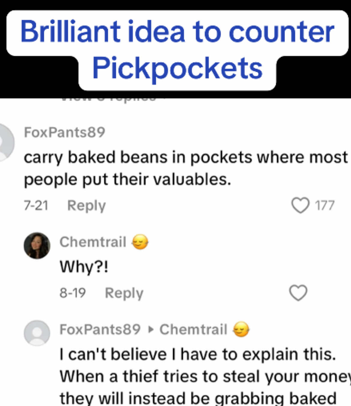 I cannot believe I haven’t thought of this before. #pickpocket #France #Beans #safetytips
