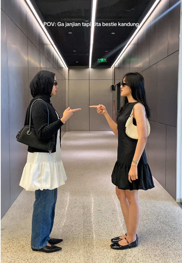 Bestie don’t copy, but we match🖤🤍 #OOTD #fyp #puffdress #outfits #outfitideas 