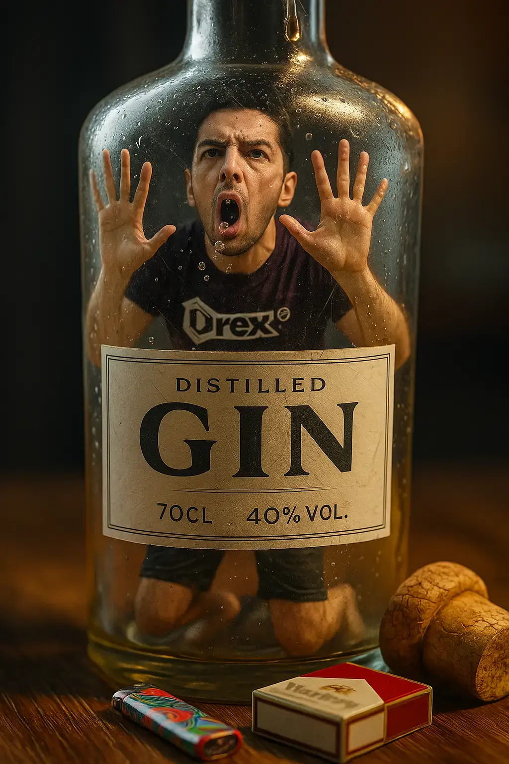 Gin artesanal, notas de desespero e finalização em gritos abafados. Sommelier recomenda abrir só em festas estranhas. Craft gin, notes of despair, and a muffled scream finish. Sommelier recommends opening only at unusual parties. #humor #gin #ia #chatgpt #tiktok 