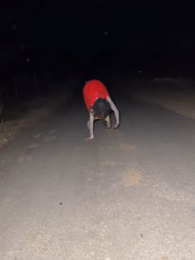 The Witch Running on the Road . #scary #horror #spooky #witch #hauntedroad 
