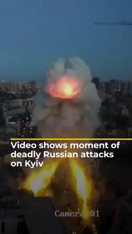 CCTV footage shows the moment Russian forces struck Kyiv in an overnight drone and missile attack on Thursday. Ukranian officials say at least 15 people, including a child, were killed, and 38 others were injured. #news