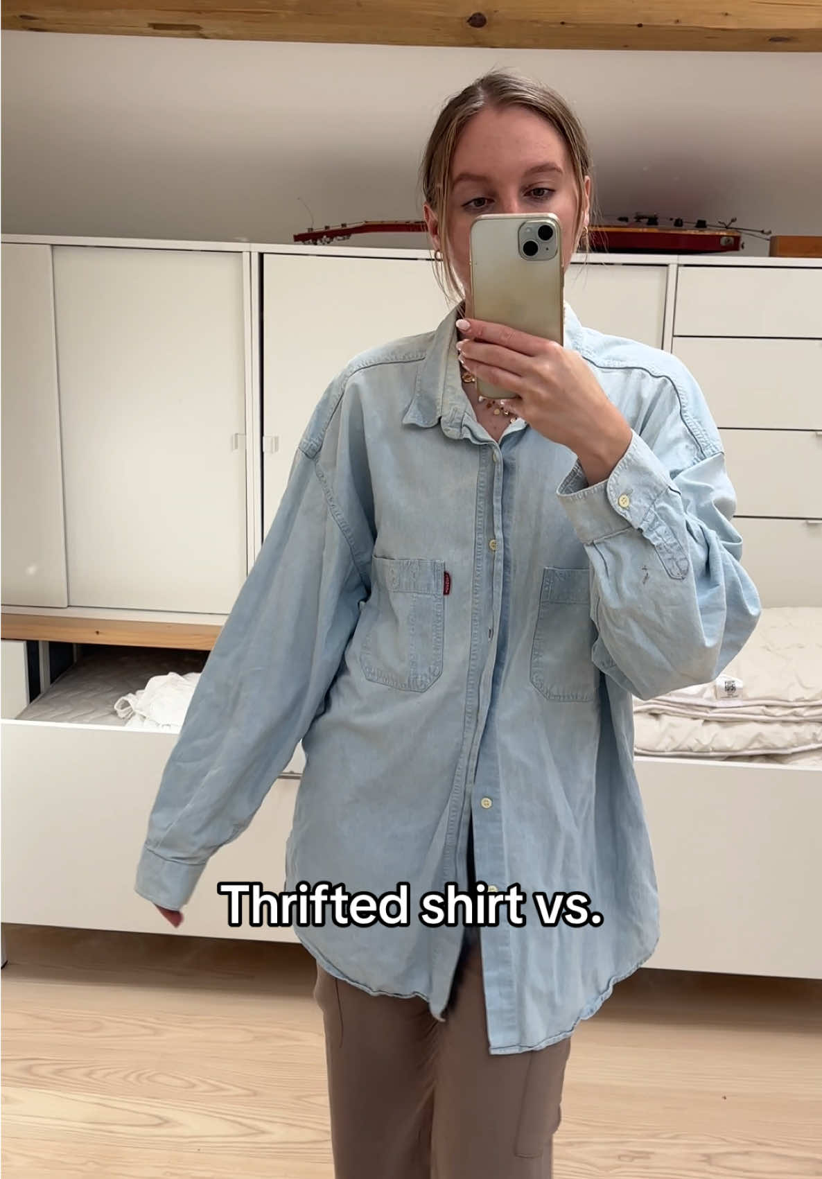 Thrifted item vs. upcycle 🤍 #upcycledfashion #thriftflip #mensshirt #sewingtransition #sewingtiktok 