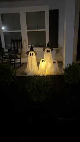 The cutest outdoor ghost family grab up the two big ones for mom and dad they even come with the cutest witches hats #HalloweenDecor #Halloween #OutdoorDecorations #halloweendecorations 