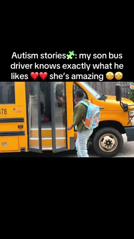 Autism stories🧩:  the bus driver knows exactly what he likes and she’s so happy every morning… #viralvideo #autismawareness #viral #goviral #autism 
