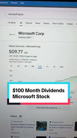 How Much $ Do You Need For $100 / Month in Dividends with Microsoft Stock?