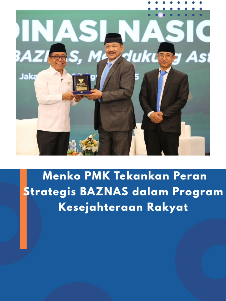 Menteri Koordinator Bidang Pembangunan Manusia dan Kebudayaan (Menko PMK) Pratikno menegaskan bahwa Badan Amil Zakat Nasional (BAZNAS) memiliki posisi penting sebagai mitra pemerintah dalam menyelesaikan berbagai persoalan mendesak masyarakat. Hal ini ia sampaikan dalam Rapat Koordinasi BAZNAS 2025 yang berlangsung di Hotel Mercure, Jakarta Melansir dari laman KemenkoPMK, Kamis (28/8/2025) Pratikno menjelaskan, Kemenko PMK memiliki mandat untuk meningkatkan kesejahteraan masyarakat melalui berbagai program yang menyentuh langsung kehidupan rakyat. Mulai dari bidang kesehatan, pendidikan, perlindungan perempuan dan anak, pembangunan karakter bangsa, hingga penanganan bencana. Menurutnya, potensi zakat yang dikelola BAZNAS dapat menjadi kekuatan tambahan bagi pemerintah dalam menjalankan misi tersebut. Ia menyoroti sejumlah program prioritas Presiden Prabowo Subianto yang berada dalam koordinasi Kemenko PMK, seperti layanan pemeriksaan kesehatan gratis, penanganan TBC, percepatan penurunan angka stunting, pembangunan rumah sakit, renovasi sekolah, program Sekolah Unggul Garuda, serta digitalisasi pembelajaran.  “BAZNAS bisa berperan sebagai pelengkap, terutama di situasi yang membutuhkan respon cepat, misalnya saat terjadi bencana atau kondisi darurat lainnya,” ujar Pratikno. Dalam konteks kebencanaan, ia menekankan bahwa dampak yang ditimbulkan tidak hanya dirasakan oleh korban langsung, melainkan juga menghambat aktivitas ekonomi, melemahkan UMKM, hingga melumpuhkan jalur distribusi dan transportasi. Ia mengapresiasi kiprah BAZNAS yang telah berkontribusi, baik di dalam negeri maupun di ranah internasional, seperti membantu korban di Myanmar dan Palestina. Lebih lanjut, Pratikno menyebut ada tiga sektor utama yang bisa diperkuat melalui kerja sama dengan BAZNAS, yakni kesehatan, pendidikan, dan kebencanaan. “Untuk program yang sifatnya darurat, pemerintah memerlukan mitra yang mampu bergerak lincah, dan BAZNAS punya kapasitas itu,” tegasnya. Sebagai penutup, Menko PMK mendorong terbentuknya kolaborasi yang lebih erat antara pemerintah dan BAZNAS dalam mendukung pembangunan sumber daya manusia dan peningkatan kesejahteraan. “Kita bisa membentuk semacam koalisi urusan PMK, sehingga setiap program yang bisa dikerjakan bersama dapat dijalankan secara kolaboratif,” ungkapnya.(*/Stephany) #mediaakucom #mediaaku #fyp #menkoPMK 