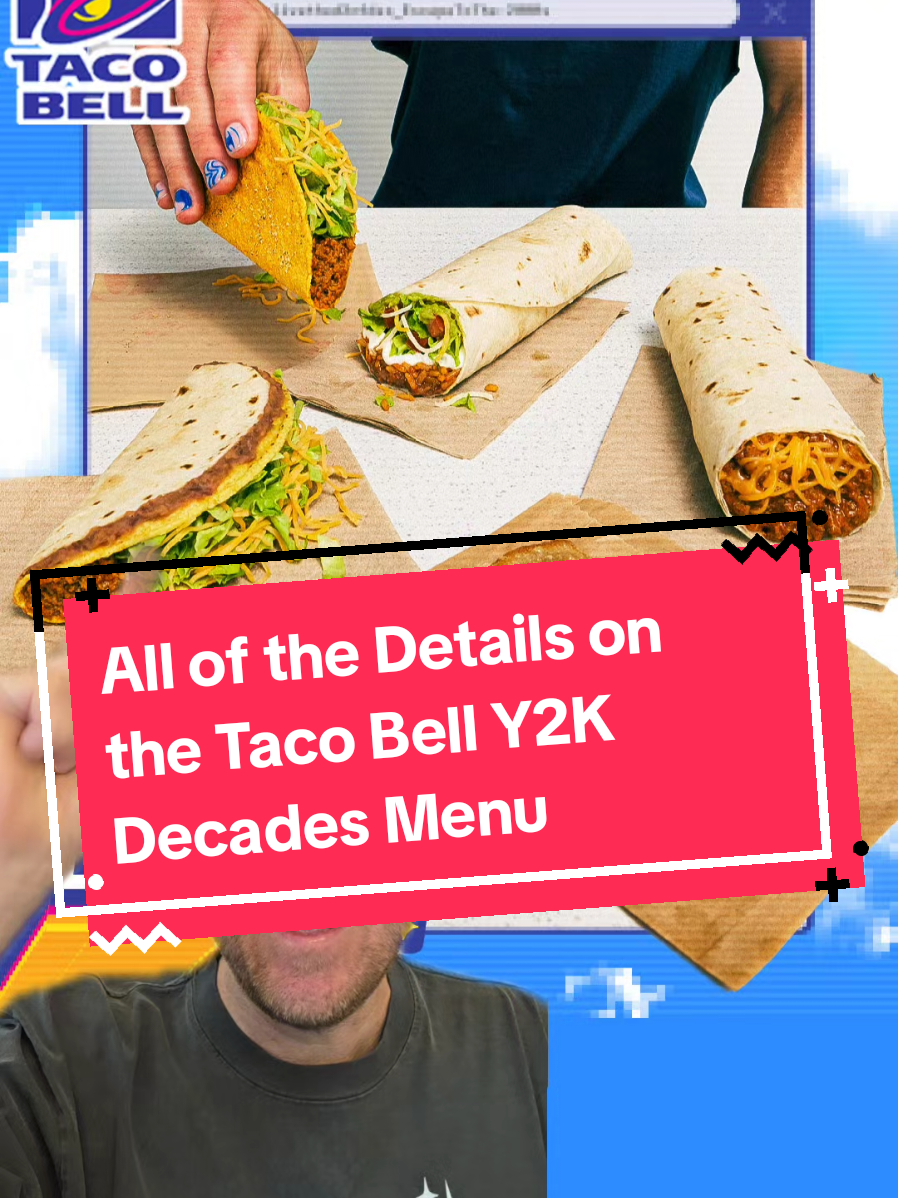 I was born for this moment! Taco Bell is taking us back to Y2K with an ENTIRE MENU that brings back the Cool Ranch Doritos Locos Taco and Caramel Apple Empanadas! Dropping September 9th is the return of the Decades Menu that debuted last year, but this year the focus will be on the 2000s. And even better is that we don't have to wait as long as last year - this one drops in less than two weeks with the following @tacobell goodness: -Cool Ranch® Doritos® Locos Tacos -Double Decker Taco -7-Layer Burrito -Chili Cheese Burrito -Caramel Apple Empanadas And if you can't wait, Taco Bell is giving EARLY ACCESS to the Caramel Apple Empanadas on September 2nd - NEXT WEEK! Last - Taco Bell will be running Y2K Tuesday Drops on the app for three straight weeks starting on Sept 2nd with a limited Decades Hat (9/2), Digital Watch (9/9), and Shirt (9/16)! Which of these items are you excited to get again? I cannot wait to get my hands on that Cool Ranch Doritos Locos Tacos and Caramel Apple Empanadas! #fastfood #tacobell #fastfoodlife #y2k #doritos 