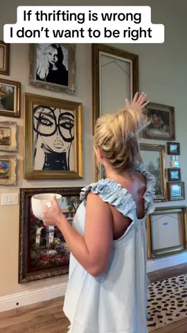If thrifting is wrong I don’t want to be right! Help me choose some eclectic art to go in all my gold frames. Gallery wall floor to ceiling 😍 working progress. If you like my pj’s click on the click below 👇 they are so comfy & cute, the set comes in many colors ❤️#gallerywallideas #theiftedpicturefames #pajamasets #vintagemaximalism #bargainshopping 