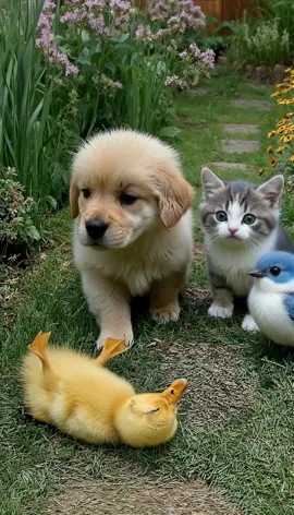 Kitten and Puppy Try to Wake Their Duck Friend for Playtime 🐾💤