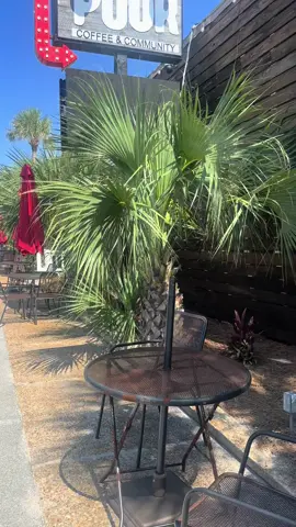 Cute coffee shop in PCB. The Pour! And delicious coffee! I got The Gator (pistachio, honey and pistachio milk- I substituted white chocolate for honey 🍯) SOOO good! #coffee #icedcoffee #beach #pcb 