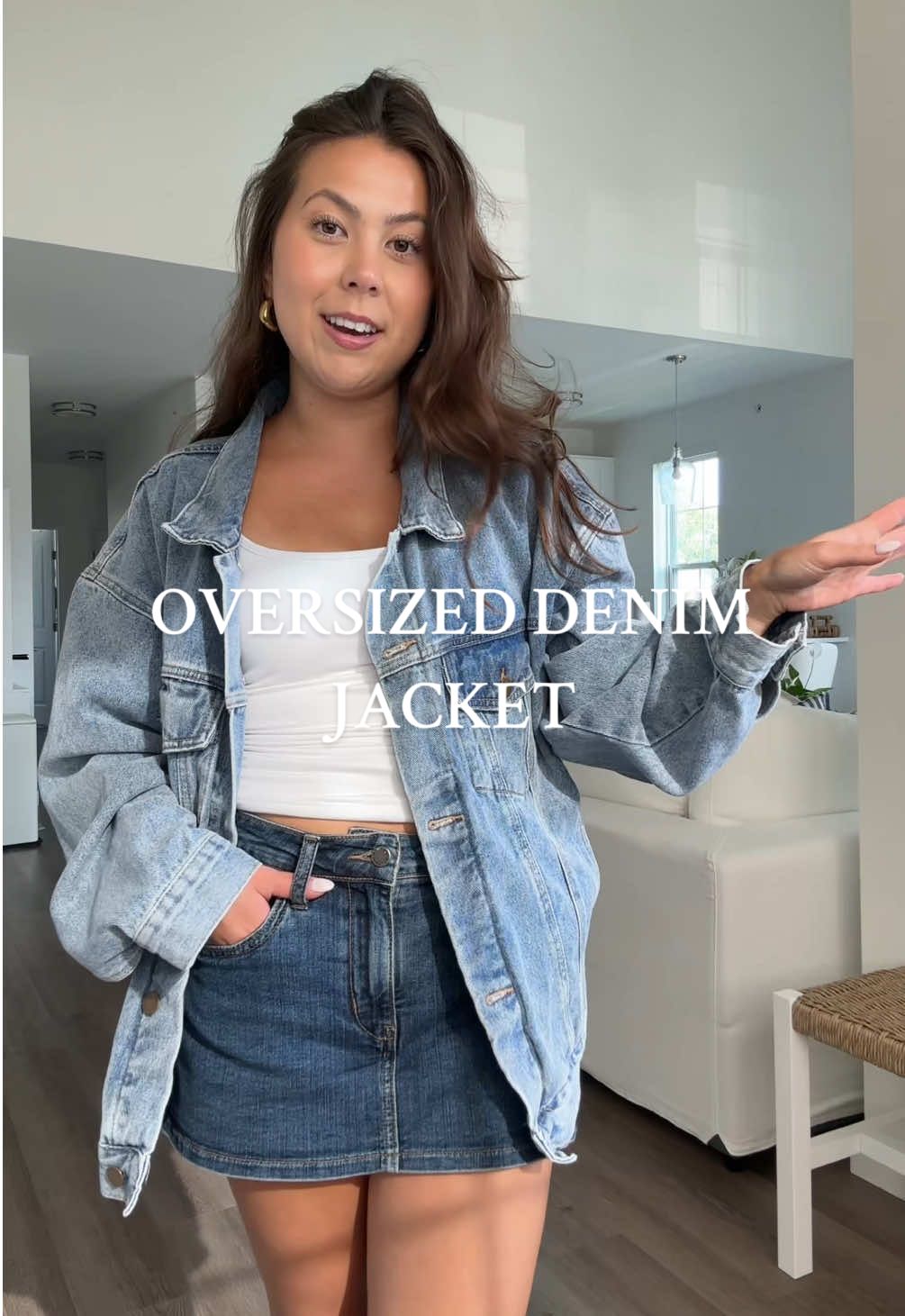 FINALLY back in stock!!!🤍 wearing a small! #denimjacket #oversizeddenimjacket #jeanjacket #falljacket #fallfashion @greybandit 