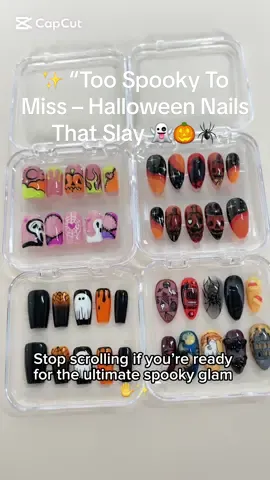 Don’t wait until they’re gone – tap now to shop your fave set and get spooky-season ready! 🛒💅 #halloweennails #pressonnails #spookyvibes #nailsoftiktok #halloweeninspo 