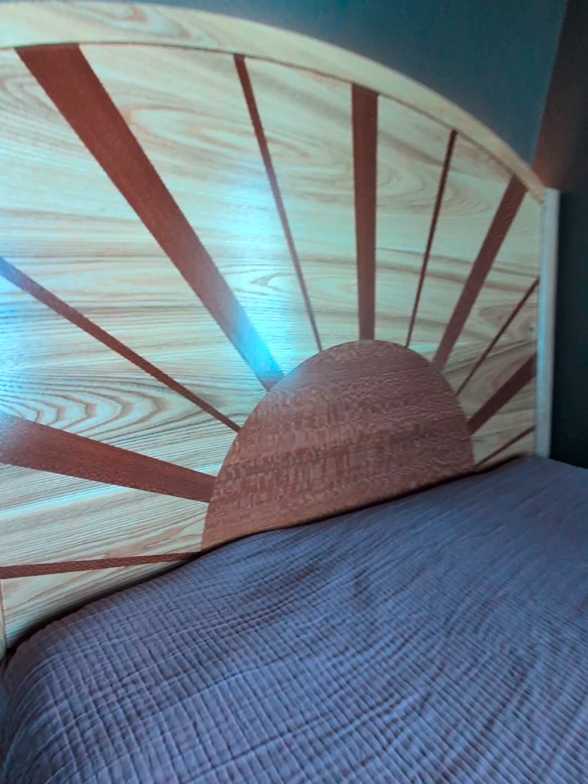 this bed turned out pretty nice!  full build video is live on YouTube #woodworking #sunrise #bed 