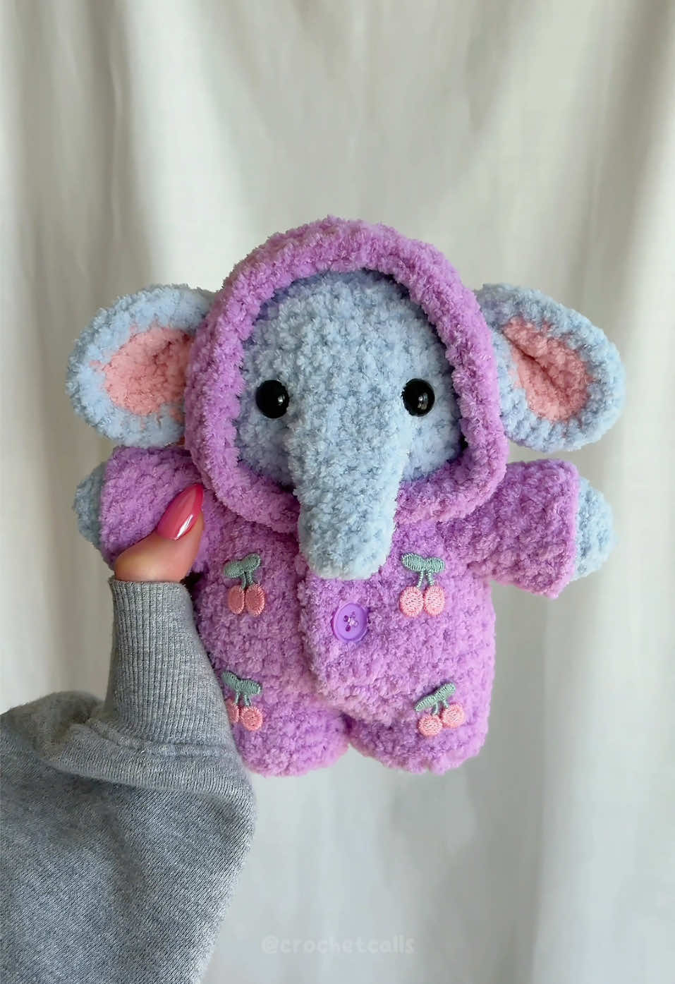 elephant in a cherry onesie 🐘 Pattern by me, available on my Etsy and Website 🍒 Plushie drop this Sunday!✨ #crochet #amigurumi #plushies #amigurumiscrochet #crochettiktok 