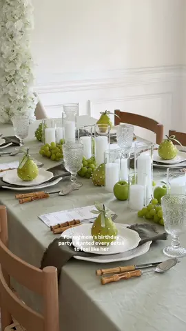A fruitful fifty-five birthday surprise for the most beautiful woman I know 🤍🍐 #dinnerparty #birthdaysurprise #tablescape 
